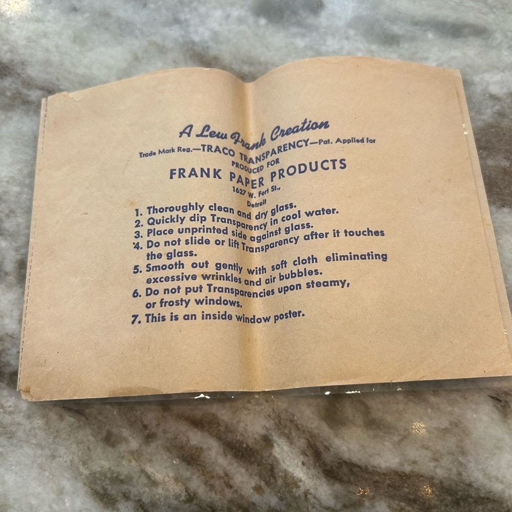 Vintage Frank Paper Products Instruction Sheet and flag sticker